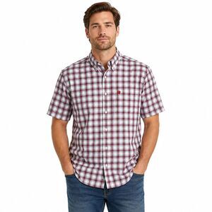 Cinch Shirt Mens Medium Red Plaid Button Front Short Sleeve Western Casual